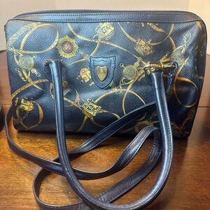Elegant Navy Satchel with Gold Accents
